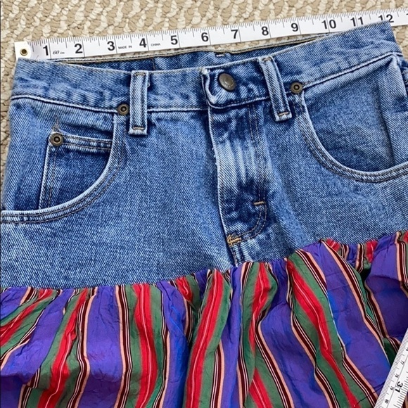 VTG WRANGLER Y2K Recycled Denim Ruffle skirt Tiny Size 23 Stripes Retro - Picture 6 of 6